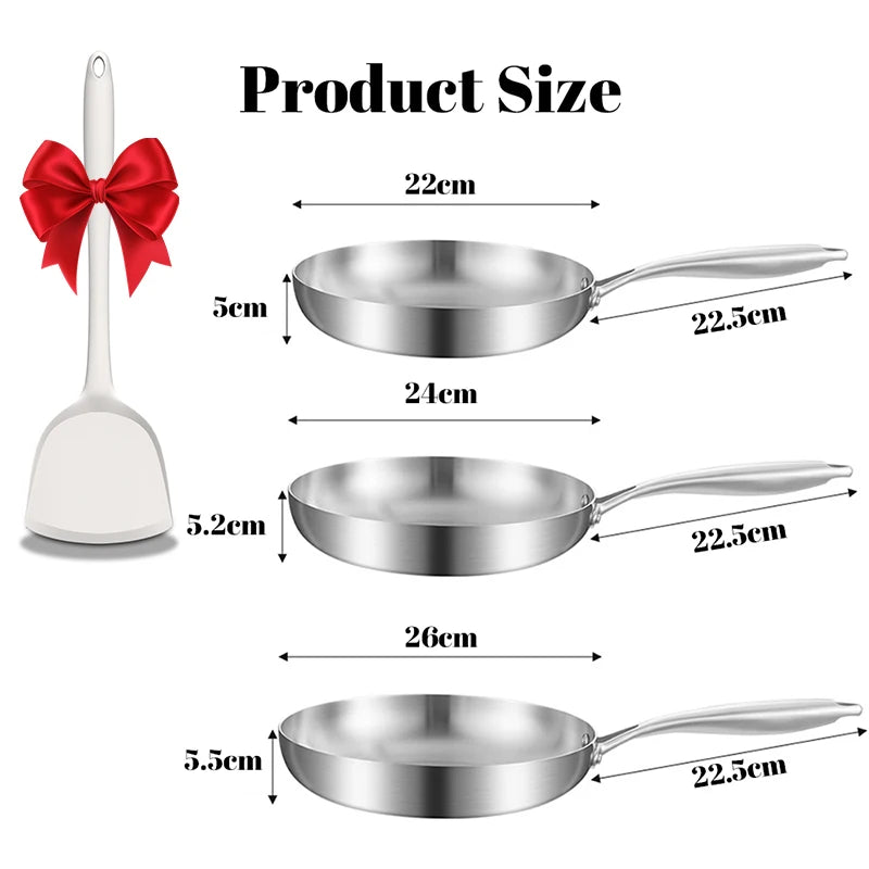 Set de 2/3 Sartenes Wok de Acero Inoxidable 304 Sin Recubrimiento | Fondo Redondo Tradicional | Apto para Gas e Inducción