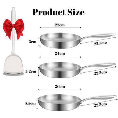 Set de 2/3 Sartenes Wok de Acero Inoxidable 304 Sin Recubrimiento | Fondo Redondo Tradicional | Apto para Gas e Inducción