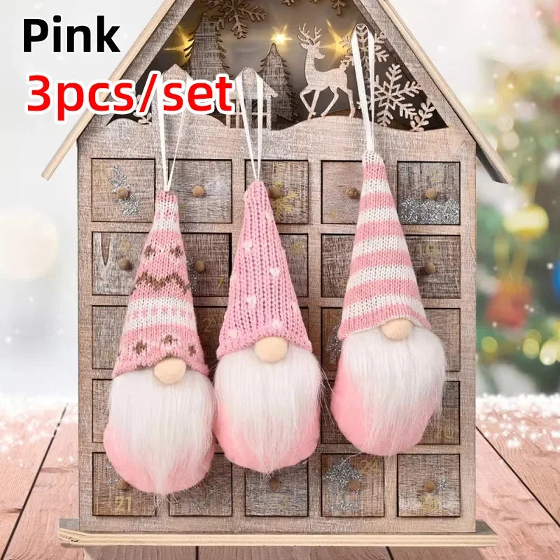 Set de 3 Gnomos de Navidad de Peluche (Tejido Knitted) - Adornos Colgantes de Elfo/Gonk para Árbol de Navidad, Regalo de Año Nuevo