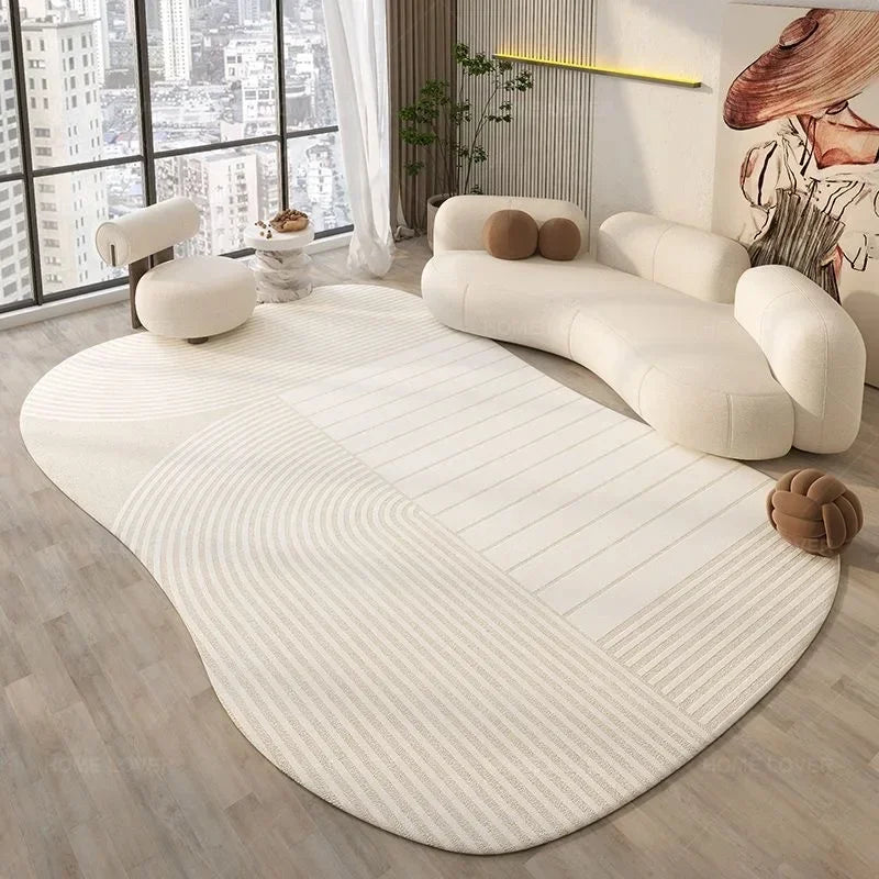 Alfombra Irregular Ovalada Color Crema | Rug Suave Pelo Corto para Salón y Dormitorio Infantil - Casarae