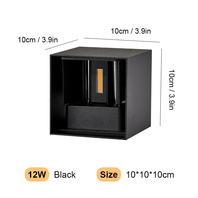 Aplique de Pared LED (Aluminio IP65) - Lámpara Impermeable 12W/24W para Interior, Exterior y Escaleras