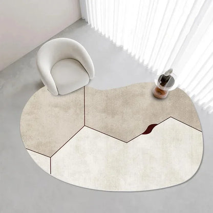 Alfombra Irregular Ovalada Color Crema | Rug Suave Pelo Corto para Salón y Dormitorio Infantil - Casarae