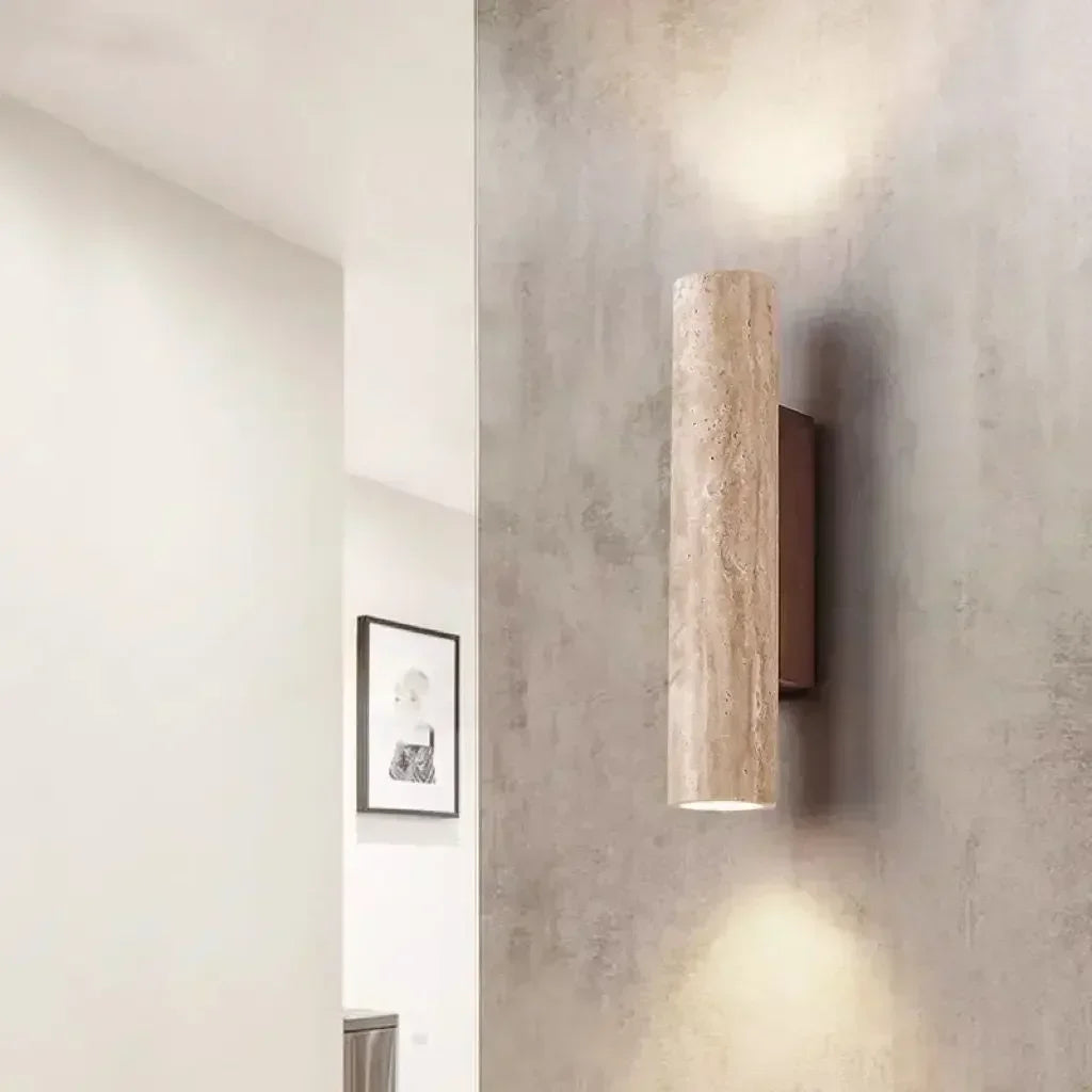 Aplique de Pared de Lujo (Travertino y Madera) - Sconce E27 con Diseño de Iluminación Simple o Doble para Salón y Dormitorio