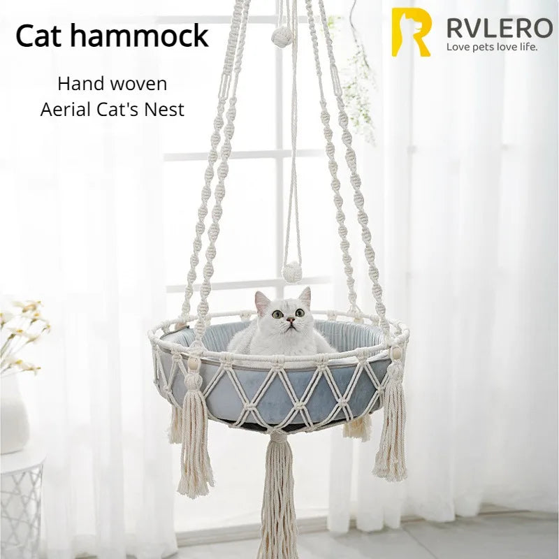 Hamaca Colgante Artesanal para Gatos (Cuerda de Algodón Trenzada) - Estilo Bohemio