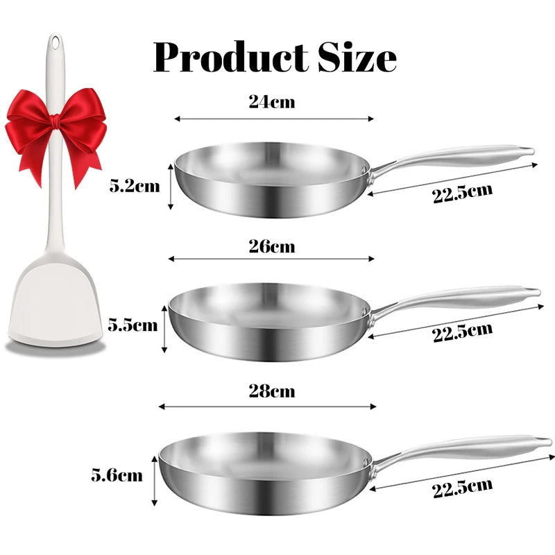 Set de 2/3 Sartenes Wok de Acero Inoxidable 304 Sin Recubrimiento | Fondo Redondo Tradicional | Apto para Gas e Inducción