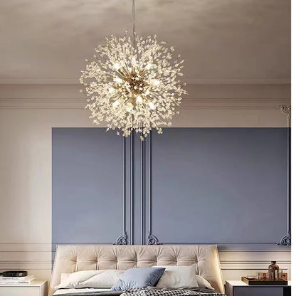 Lámpara Colgante LED Diente de León de Cristal | Chandelier Moderno Star Fireball para Salón y Comedor | Lámpara de Diseño Danés en Oro y Cromo
