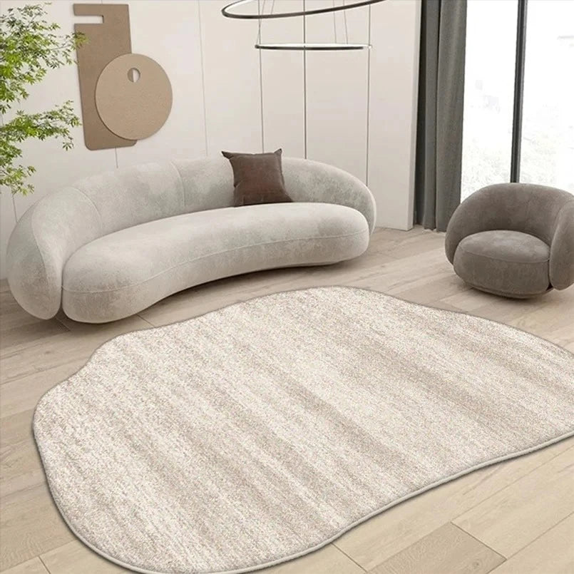 Alfombra Irregular Ovalada Color Crema | Rug Suave Pelo Corto para Salón y Dormitorio Infantil - Casarae