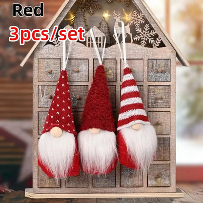 Set de 3 Gnomos de Navidad de Peluche (Tejido Knitted) - Adornos Colgantes de Elfo/Gonk para Árbol de Navidad, Regalo de Año Nuevo