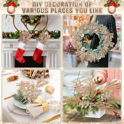 Set de 10 Bayas y Ramas Artificiales con Purpurina - Accesorios de Decoración Navideña DIY, Ramo Floral y Adornos para Árbol de Navidad