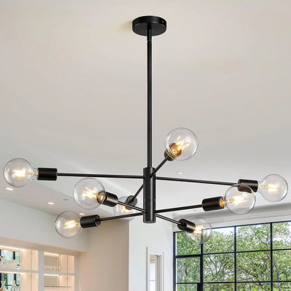 Lámpara de Techo Moderna Tipo Araña de 6 a 12 Cabezales | Lámpara Nórdica E27 para Salón y Comedor | Chandelier Industrial Negro o Dorado