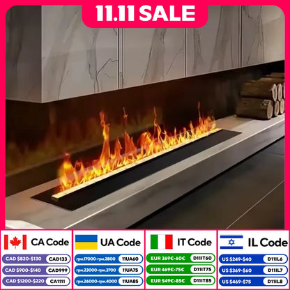 Chimenea Eléctrica 3D de Vapor de Agua con Efecto Llama LED | Humidificador Decorativo con Sonido de Leña Crujiente | Chimenea Inteligente Humo Frío