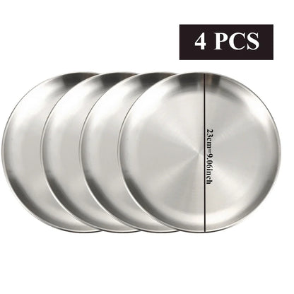 Set de 4 Platos de Acero Inoxidable Multiusos | Bandejas de Metal Irrompibles para Camping, Picnic y Aperitivos | Vajilla de Cocina Resistente