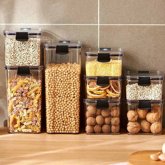 Tarro Sellado Hermético de Plástico para Alimentos | Contenedor Anti-Humedad para Granos, Pasta y Especias (Organizador de Cocina)
