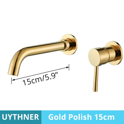 Grifo Baño Montaje en Pared Oculto | Oro Cepillado/Negro | Latón Macizo Cerámico - Casarae