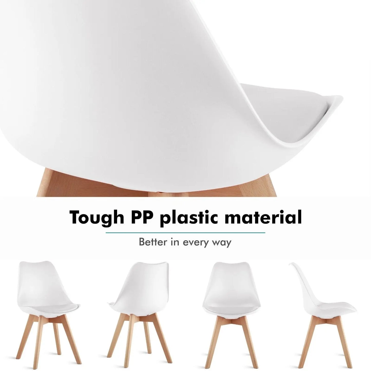 Set de 6 Sillas de Comedor Nórdico Mid-Century | Asiento Acolchado en PU y Patas de Madera de Haya | Sillas de Diseño para Comedor, Escritorio y Restaurante