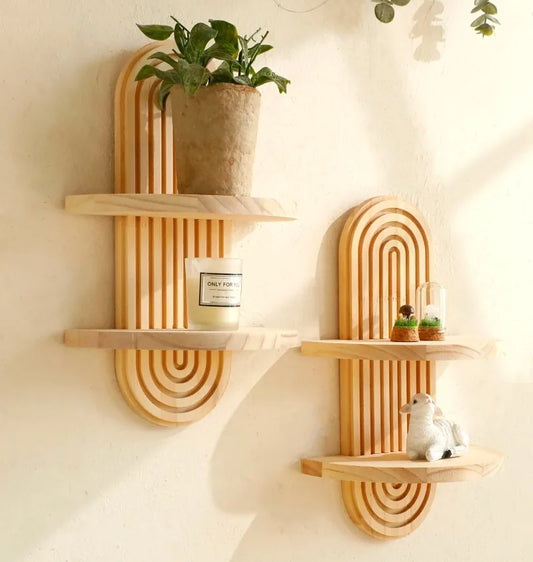 Estante de Almacenamiento Geométrico de Pared (Boho Wood) - Decoración Moderna