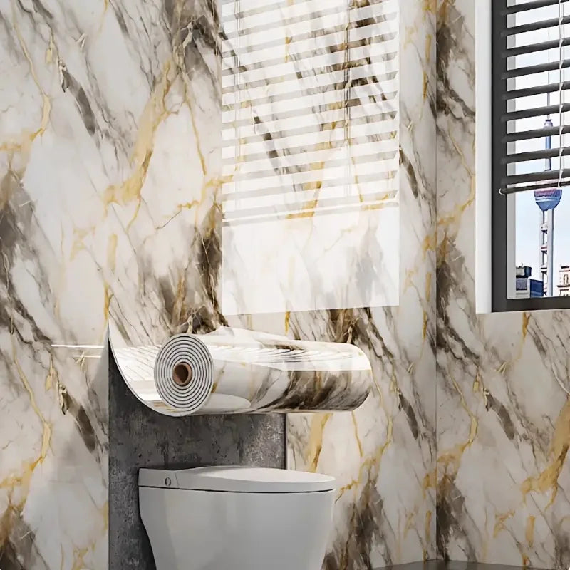 Papel Pintado Vinílico Autoadhesivo de Mármol 3D - Adhesivo Removible para Pared, Piso y Techo